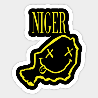 Vibrant Niger Africa x Eyes Happy Face: Unleash Your 90s Grunge Spirit! Smiling Squiggly Mouth Dazed Smiley Face Sticker